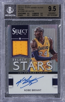 2012-13 Panini Select "Select Stars Jersey Autos" Silver Prizm #2 Kobe Bryant Signed Game Used Patch Card (#84/99) - BGS GEM MINT 9.5/BGS 10